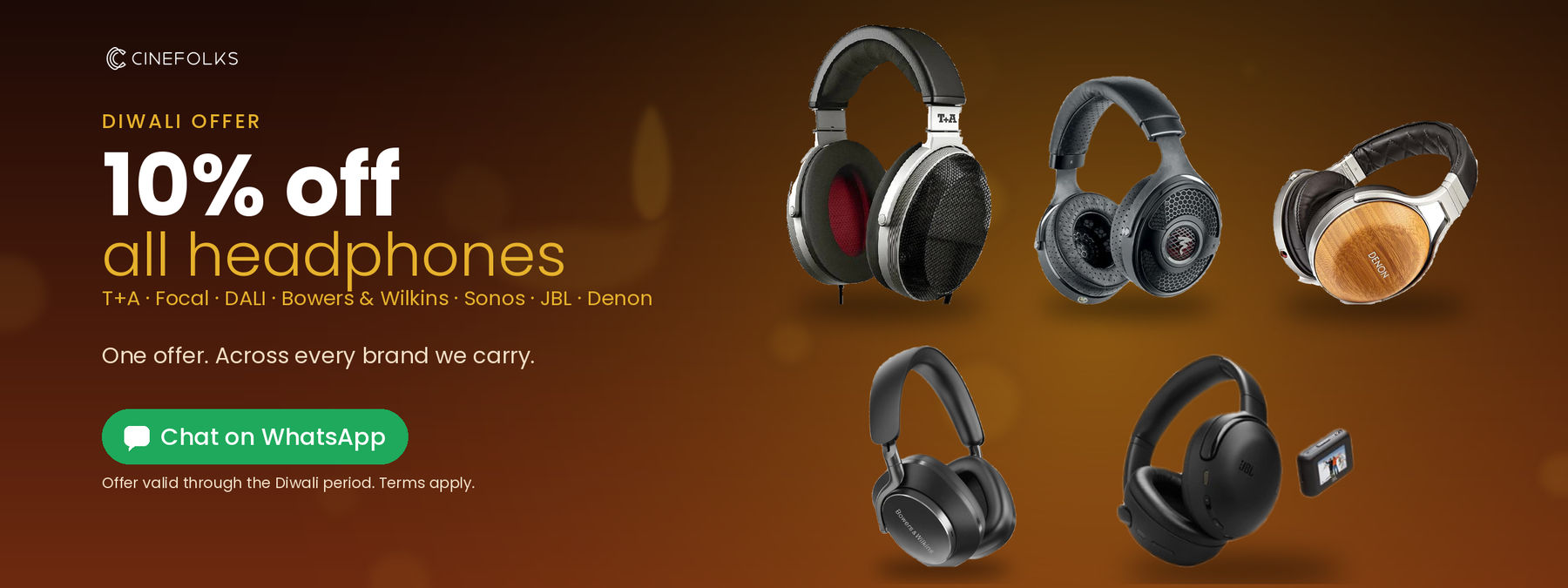 Diwali offer: 10% off all headphones at Cinefolks