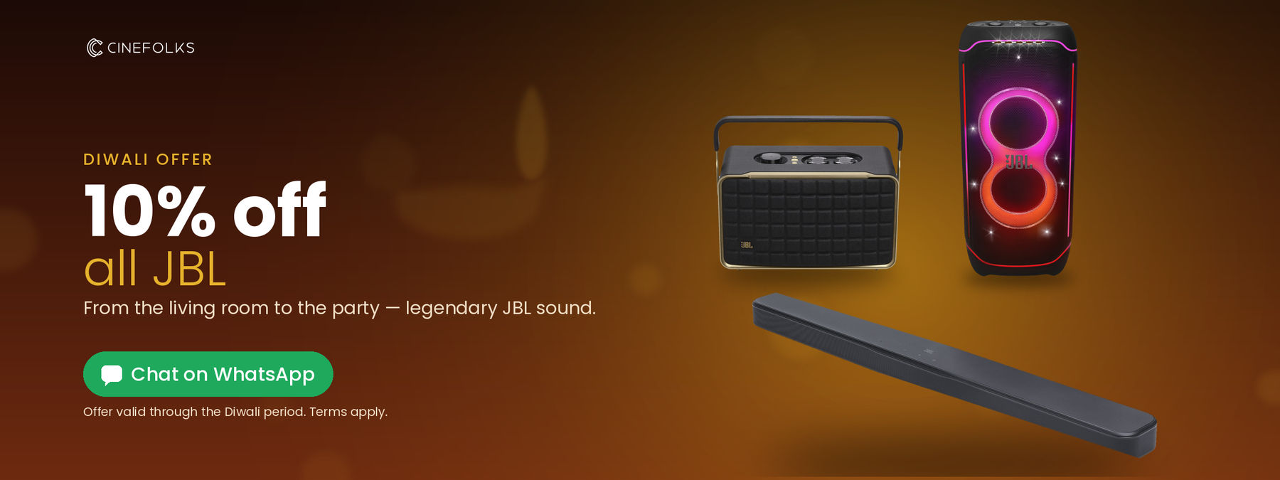 Diwali offer: 10% off all JBL at Cinefolks