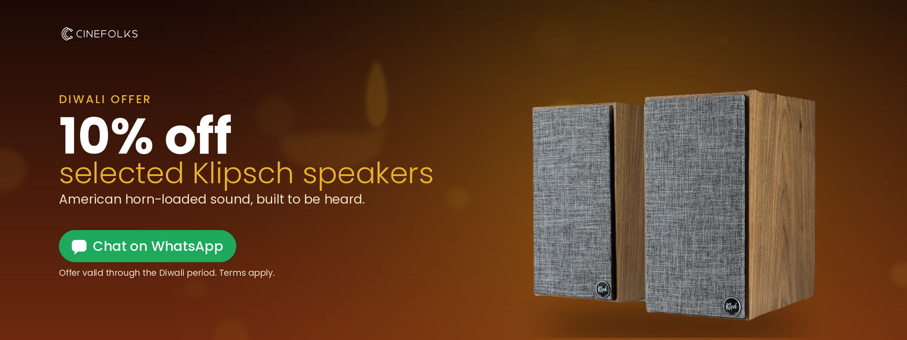 Diwali offer: 10% off selected Klipsch speakers at Cinefolks